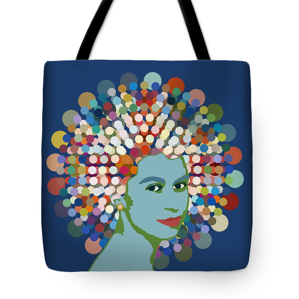 Dotty Tote Bag featuring the mixed media Disco Queen BLUE by Big Fat Arts