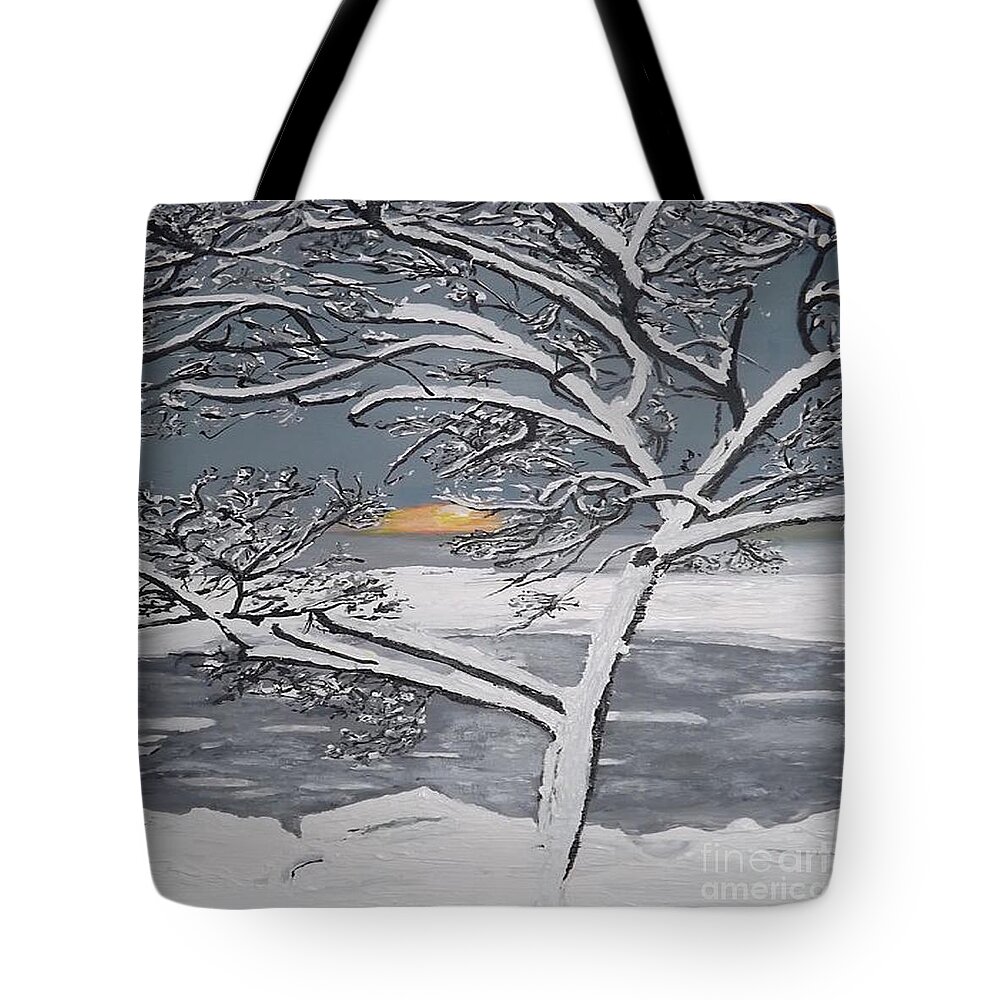 Winter Landscape Tote Bag featuring the painting Distant Sun Rising by Denise Morgan