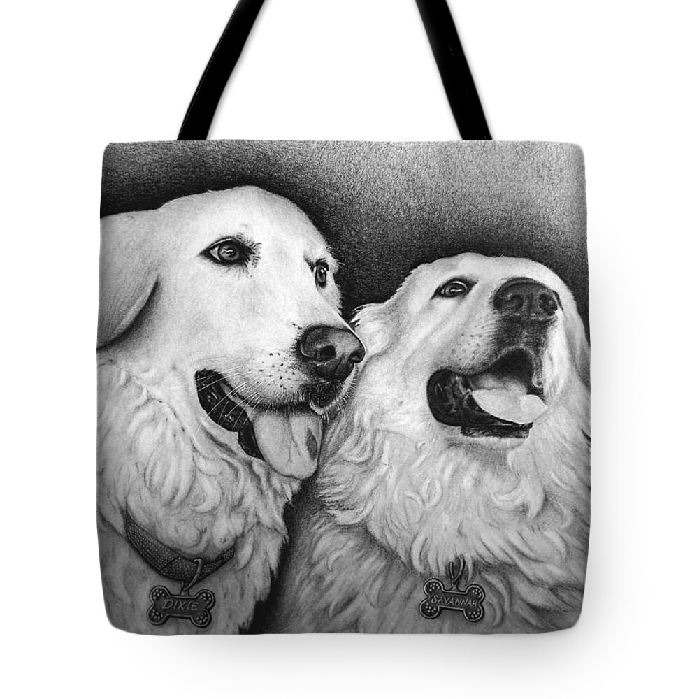 Pet Tote Bag featuring the drawing Dixie and Savannah by Danielle R T Haney