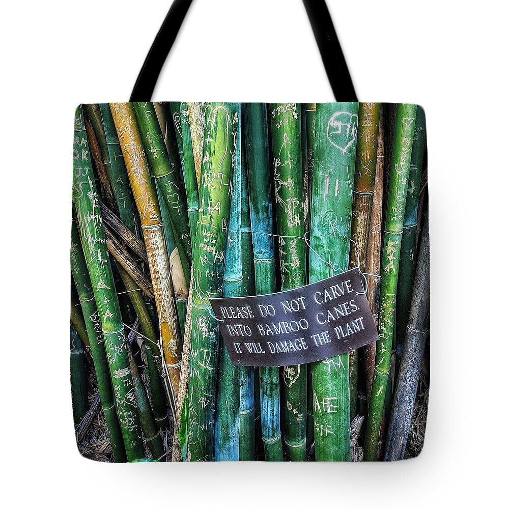 Bamboo Tote Bag featuring the photograph Do Not Carve by Portia Olaughlin