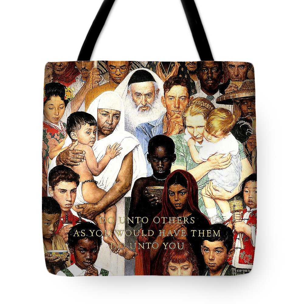 Faith Tote Bag featuring the drawing Do Unto Others by Norman Rockwell