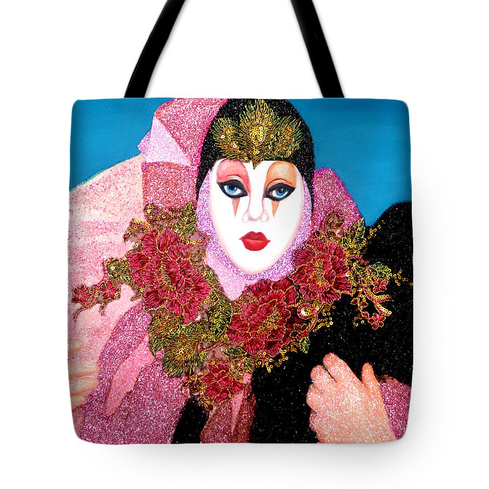 Mixed Media Painting Tote Bag featuring the mixed media Doda - Carnival of Venice by Anni Adkins