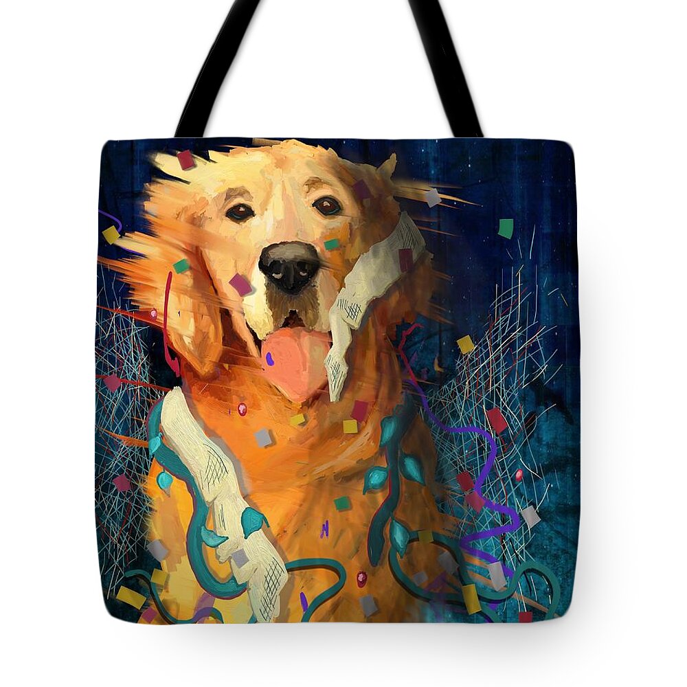 Golden Retriever Tote Bag featuring the digital art Dog Party by Robin Wiesneth