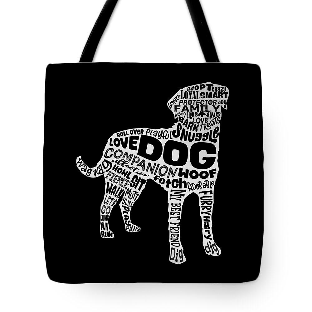 Dog Tote Bag featuring the digital art Dog Silhouette Word Cloud by Laura Ostrowski