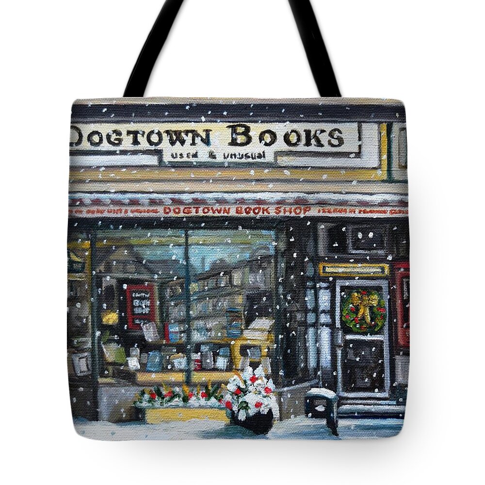 Gloucester Tote Bag featuring the painting Dogtown Books at Christmas, Gloucester, MA by Eileen Patten Oliver