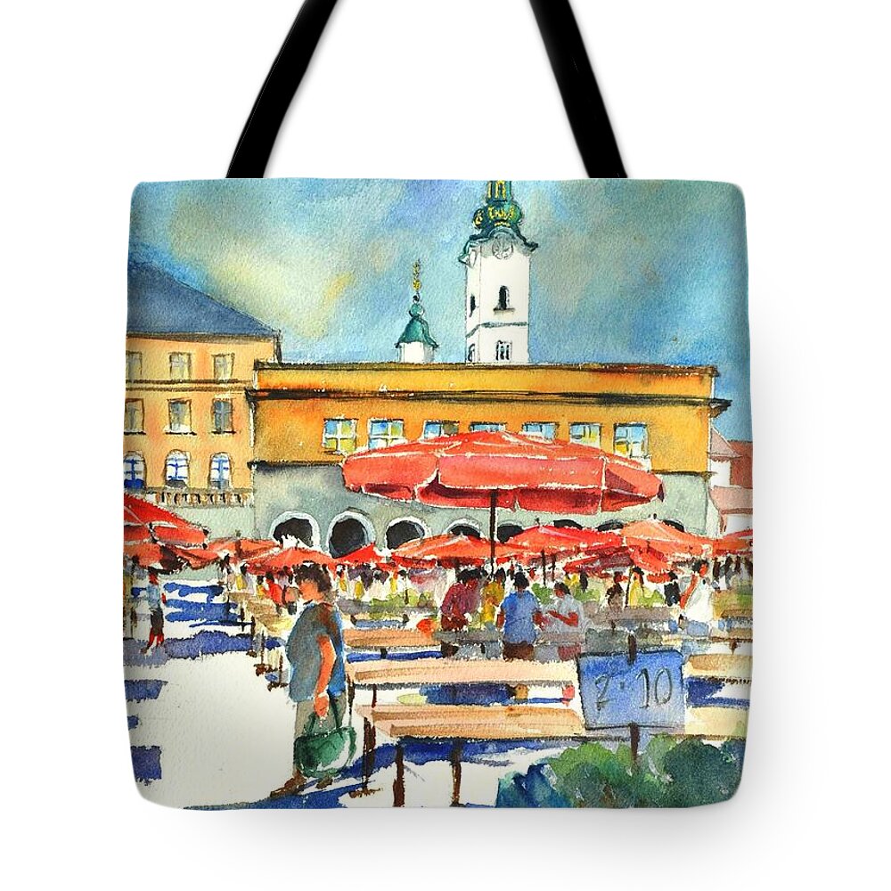 Market Tote Bag featuring the painting Dolce Market in Zagreb #1 by Betty M M Wong