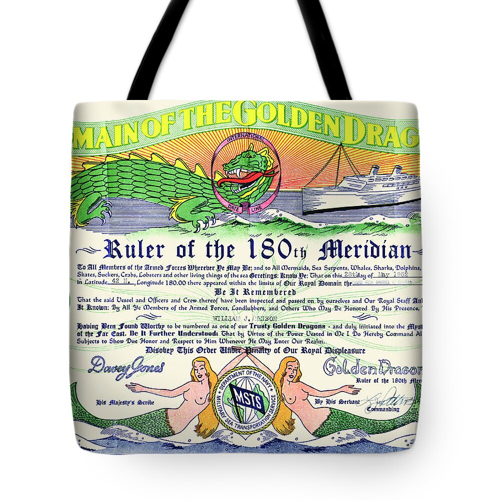 Mermaid Tote Bag featuring the painting Domain of the Golden Dragon by Unknown