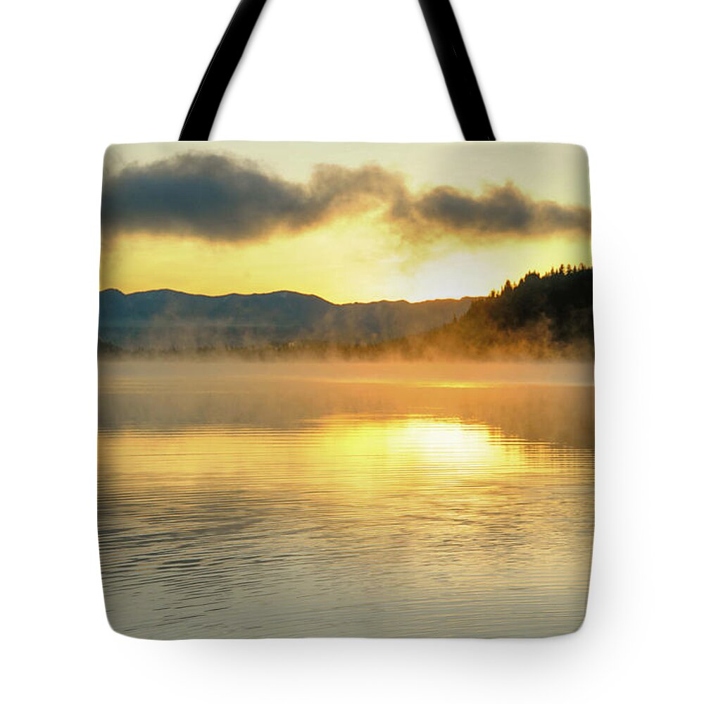 Sunrise Tote Bag featuring the photograph Donner Lake by Janet Kopper