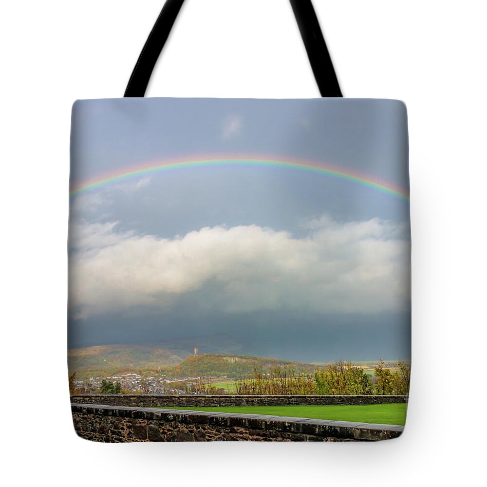 Scotland Tote Bag featuring the photograph Double Rainbow Over Stirling by Elizabeth Dow