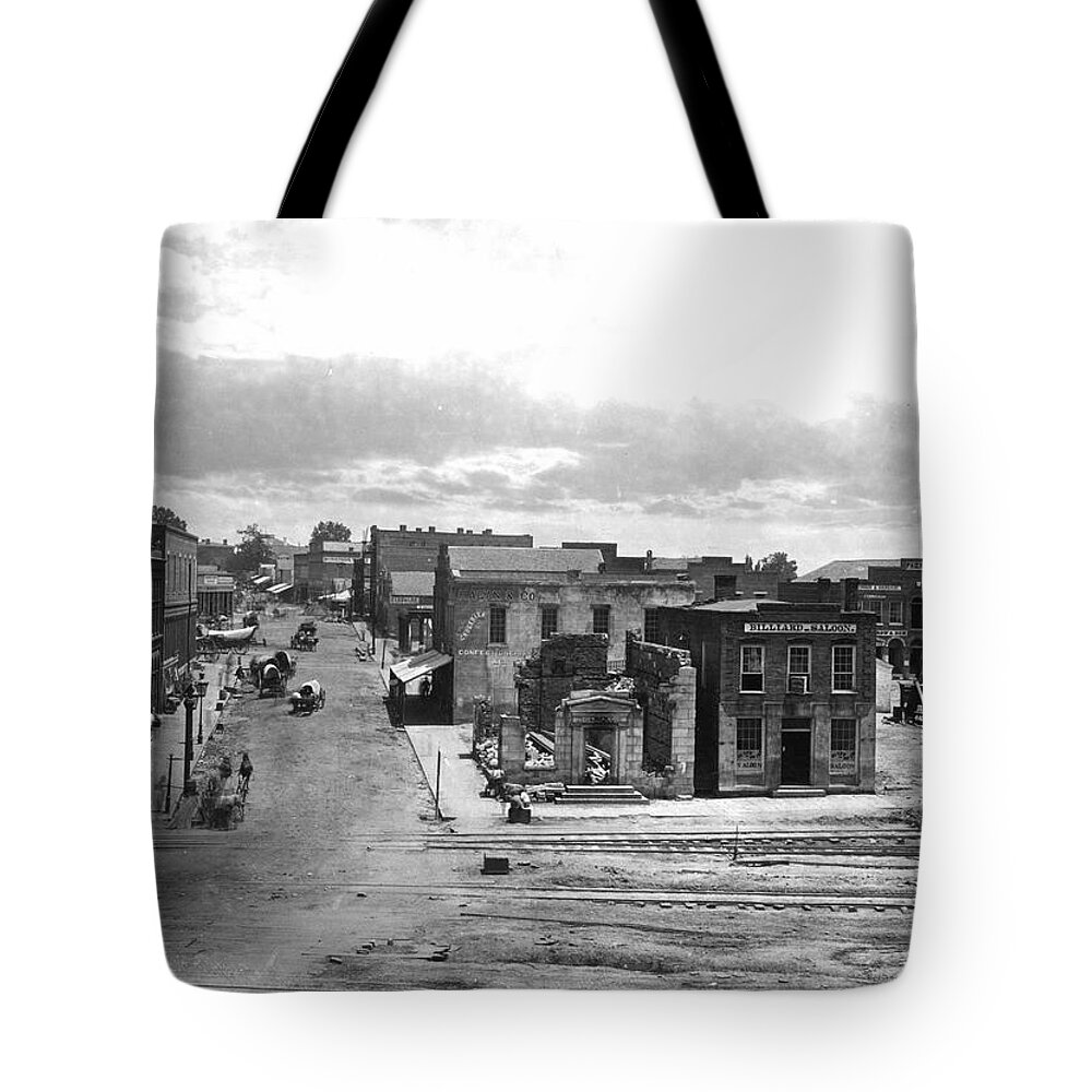 Civil War Tote Bag featuring the painting Downtown Atlanta at Sherman's Occupation by George Barnard