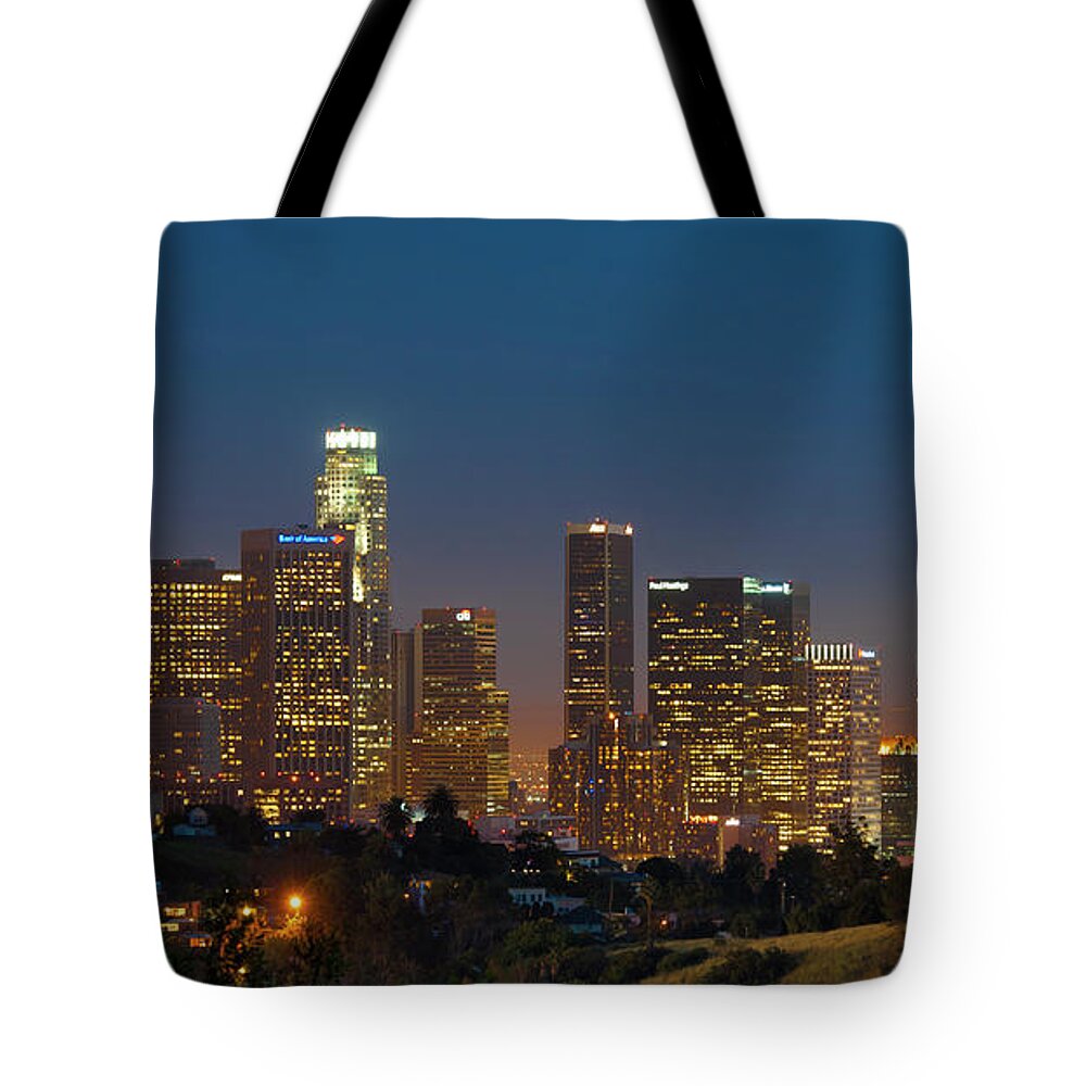 Downtown District Tote Bag featuring the photograph Downtown Los Angeles, California by Terenceleezy