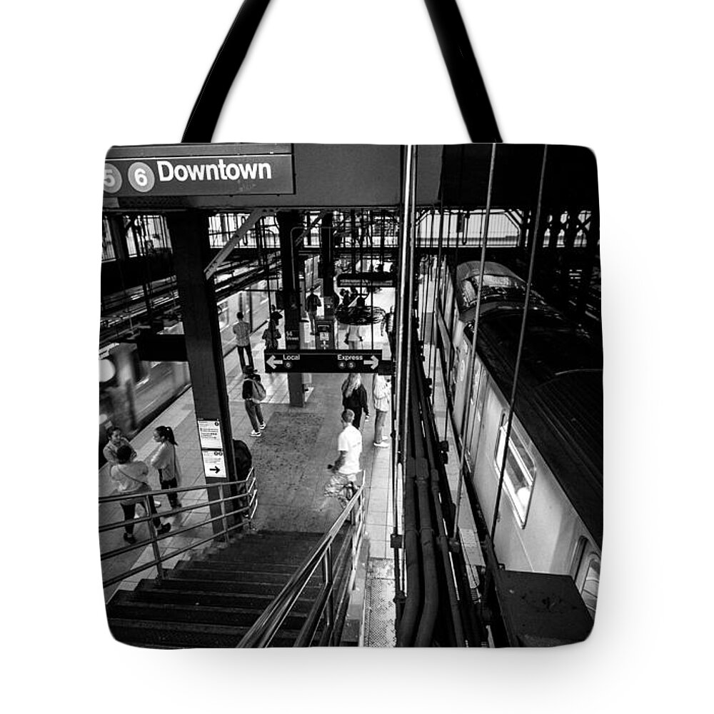 Subway Tote Bag featuring the photograph Downtown Platform, Lexington Ave Line at 14th St-Union Square St by Steve Ember