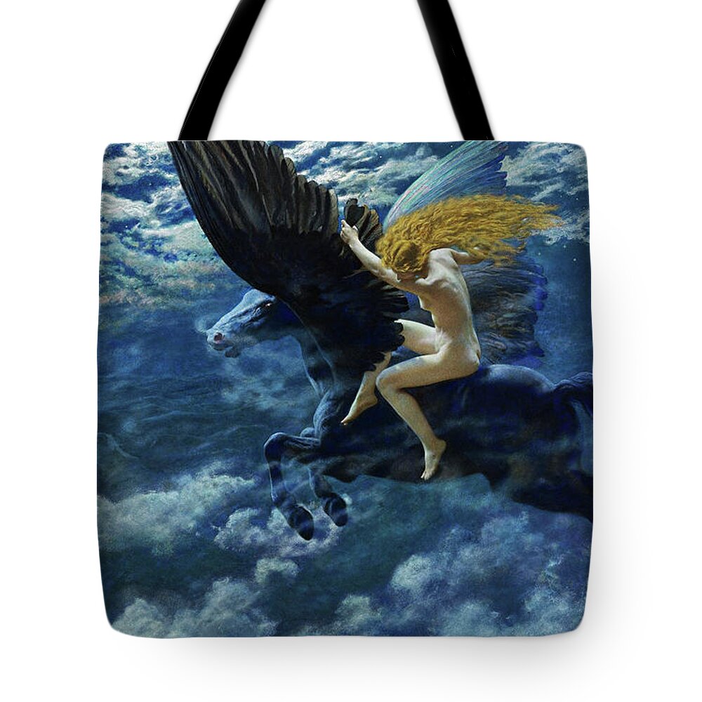 Dream Idyll Tote Bag featuring the painting Dream Idyll A Valkyrie by Edward Robert Hughes by Rolando Burbon