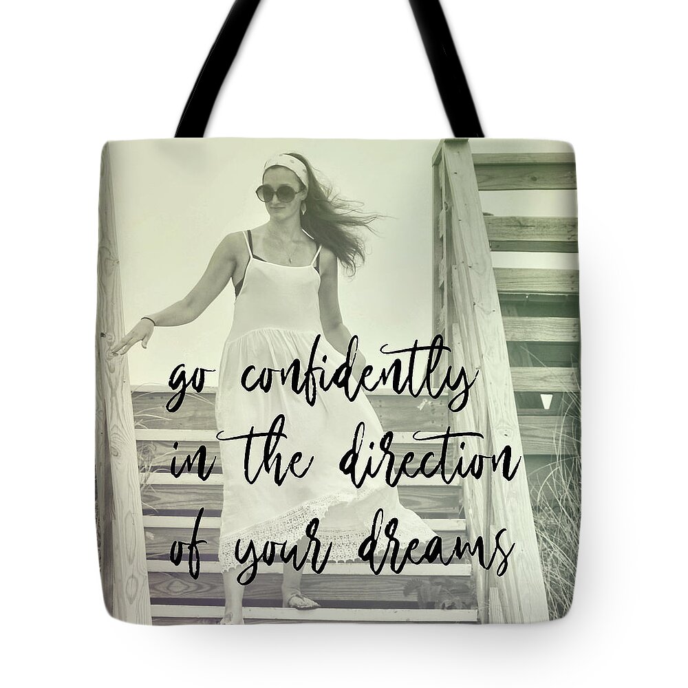 Beach Tote Bag featuring the photograph DREAM ON DREAMER quote by Jamart Photography