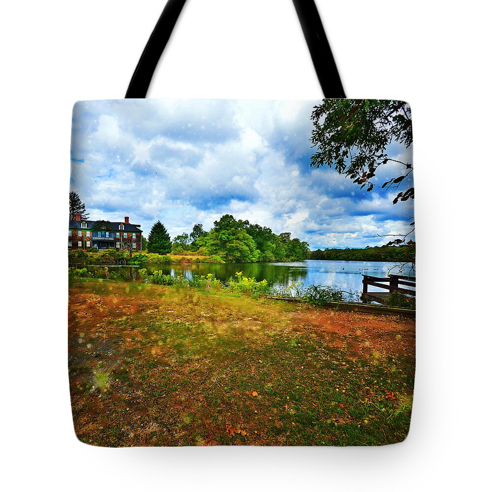 Mansion Tote Bag featuring the mixed media Dreamy Day on the Lake by Stacie Siemsen