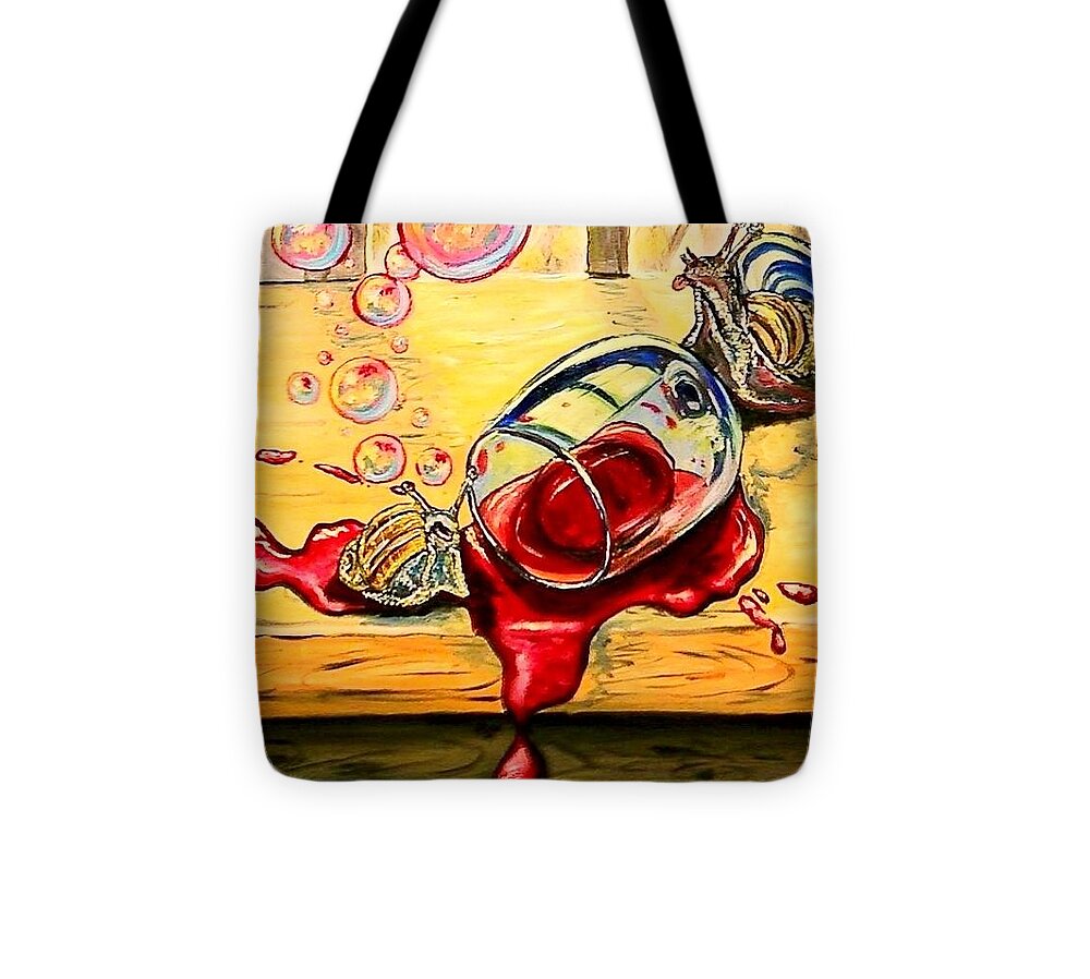 Surrealism Tote Bag featuring the painting Drunken Snails by Alexandria Weaselwise Busen