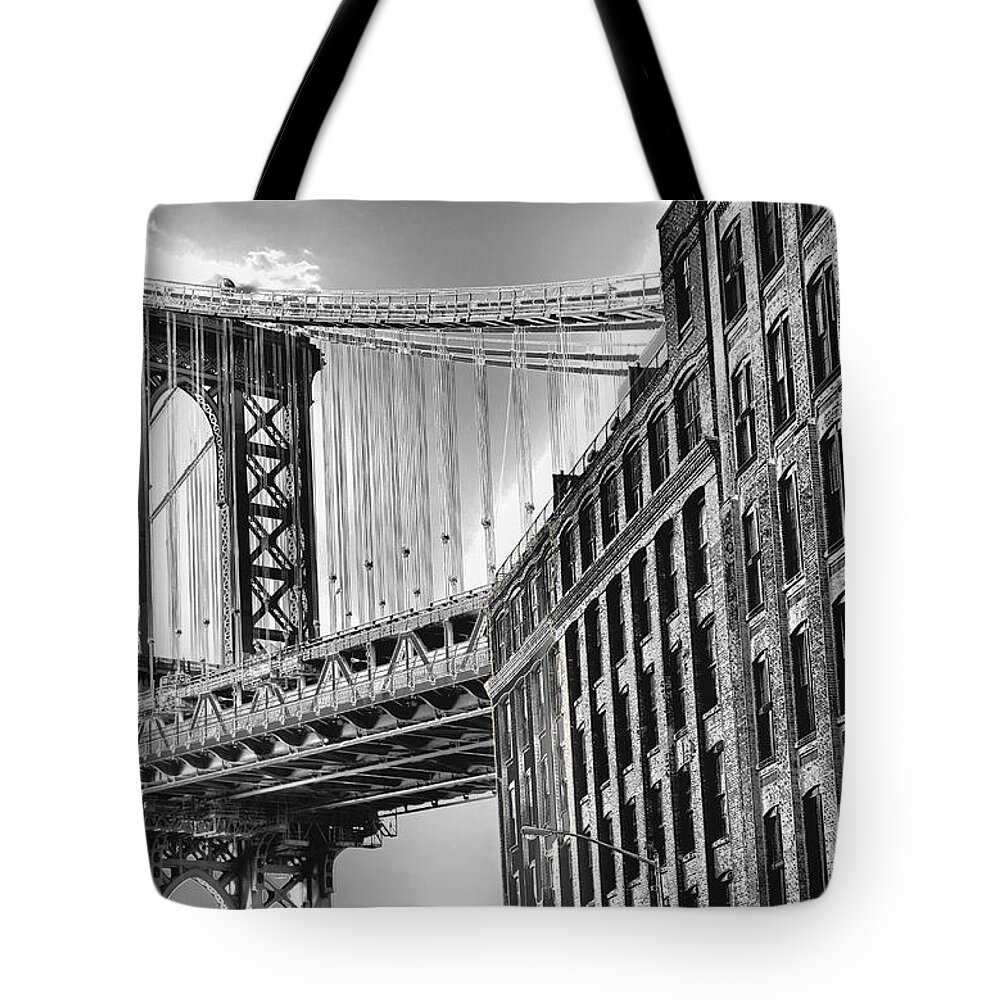 Manhattan Bridge Tote Bag featuring the photograph DUMBO No.3 - A Brooklyn Impression by Steve Ember