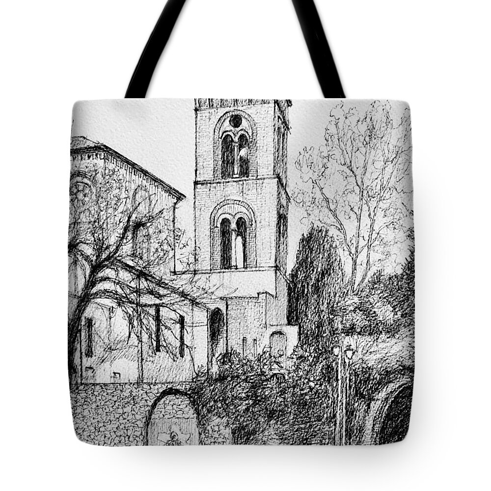 Church Tote Bag featuring the drawing Duomo Di Ravello by Dai Wynn