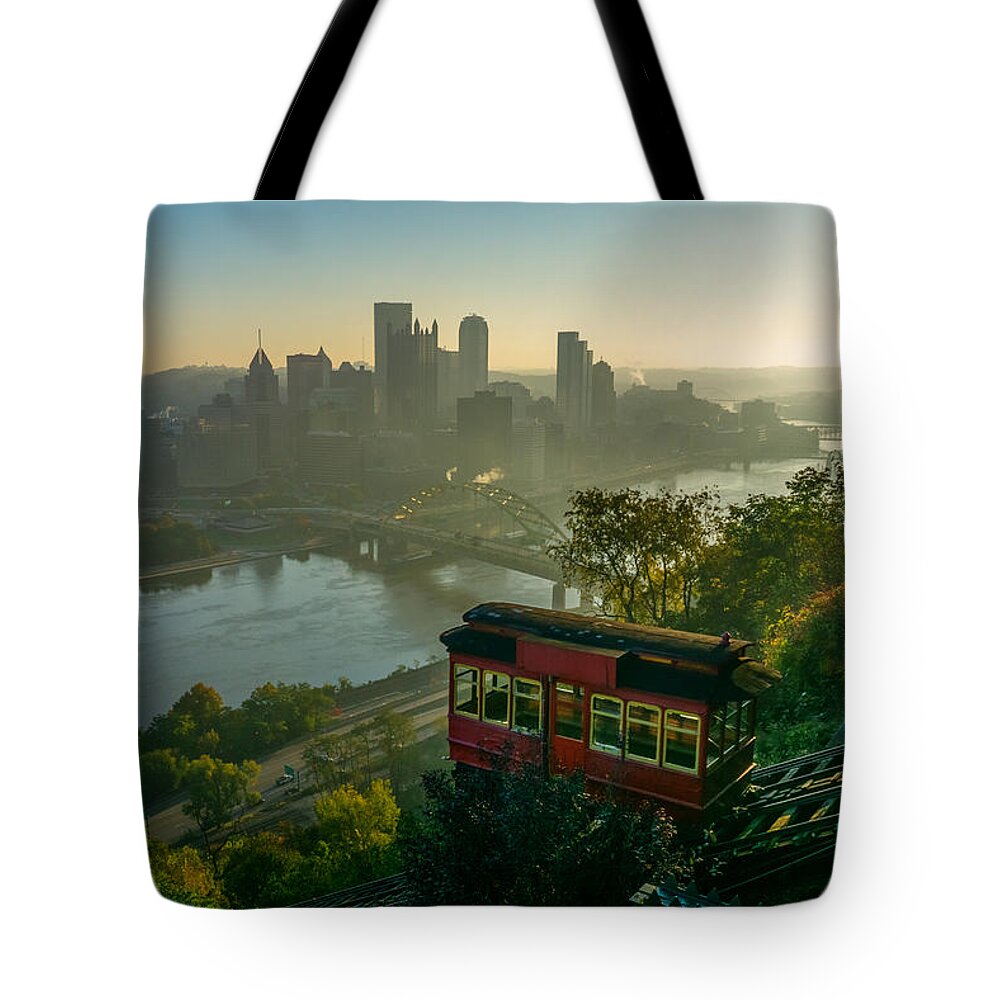 Pittsburgh Tote Bag featuring the photograph Duquesne Incline in the Early Morning by Amanda Jones