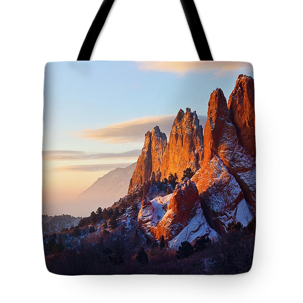 Tranquility Tote Bag featuring the photograph Dusting Of Snow Garden Of The Gods by Ronda Kimbrow Photography