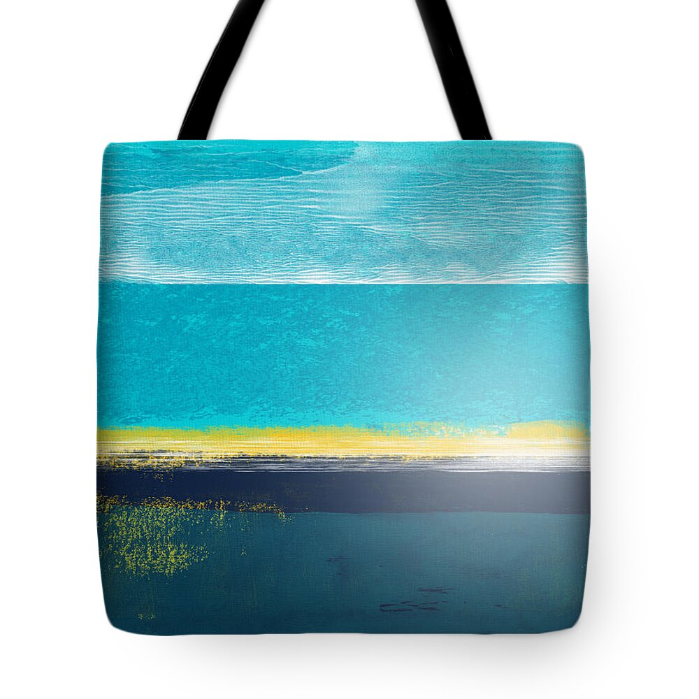 Abstract Tote Bag featuring the painting Dusty Cyan Horizon Abstract Study by Naxart Studio