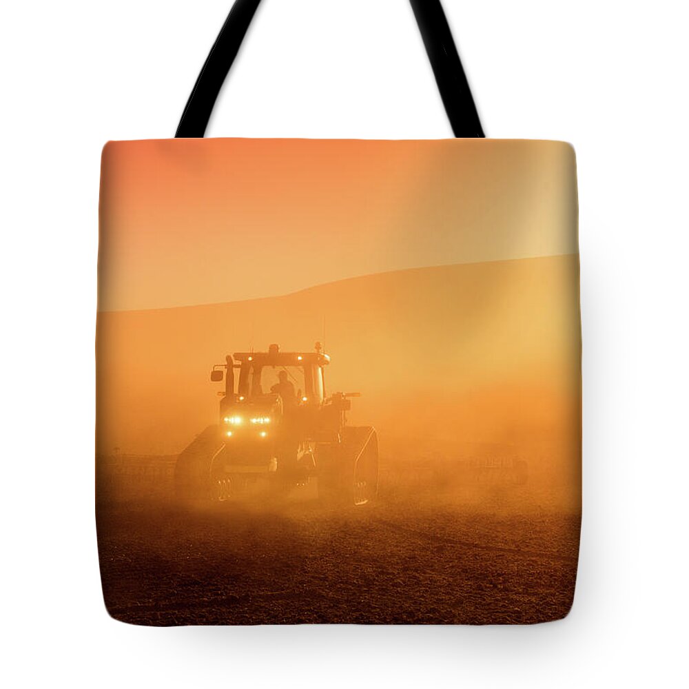 Tractor Tote Bag featuring the photograph Dusty Fields by Todd Klassy