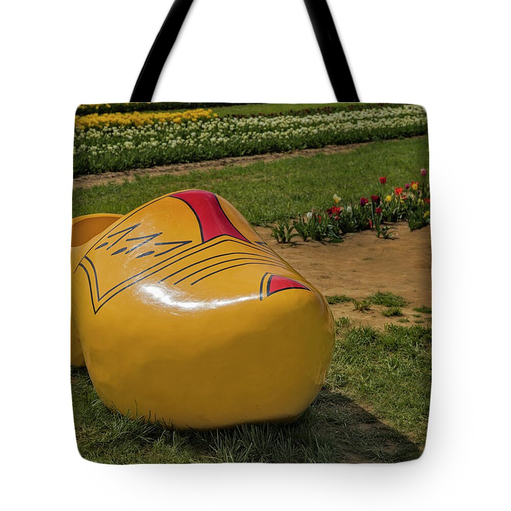 Clog Tote Bag featuring the photograph Dutch Clog and Tulip Field by Susan Candelario