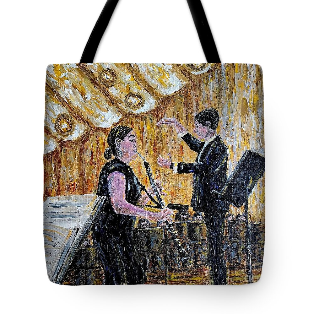Music Tote Bag featuring the painting Dynamic Duo by Linda Donlin