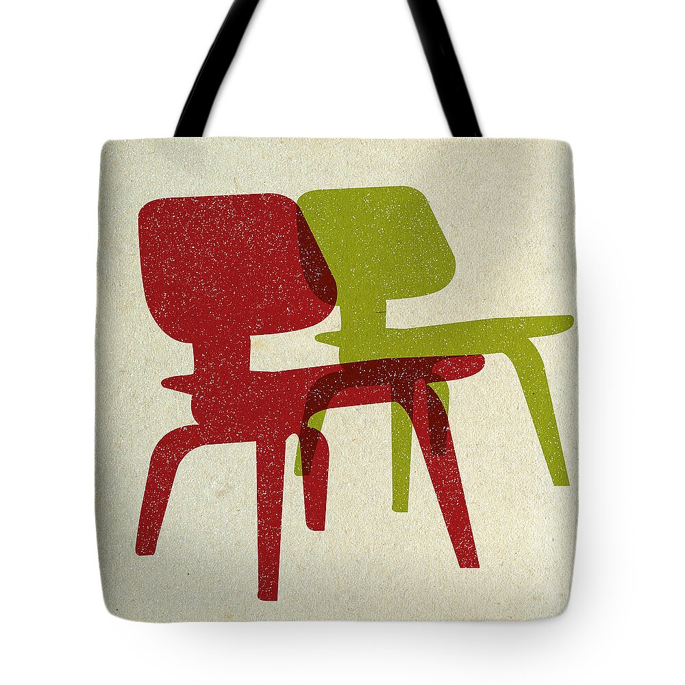 Mid-century Tote Bag featuring the digital art Eames Molded Plywood Chairs II by Naxart Studio