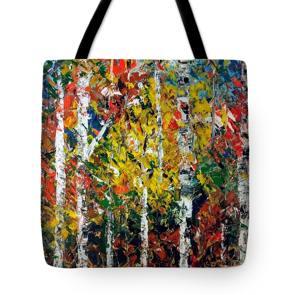 Landscape Tote Bag featuring the painting Early Fall by Raji Musinipally