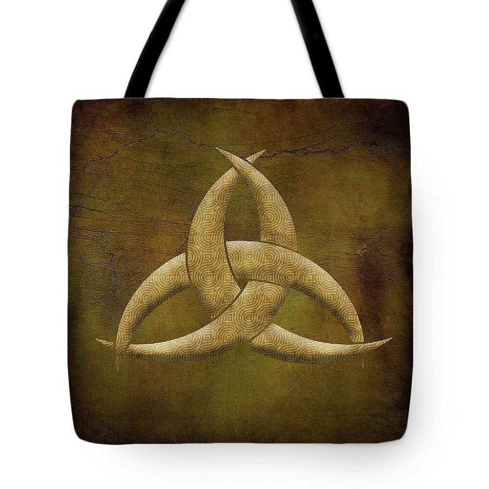 Celtic Art Tote Bag featuring the digital art Earthen Triquetra Celtic Symbol by Kandy Hurley