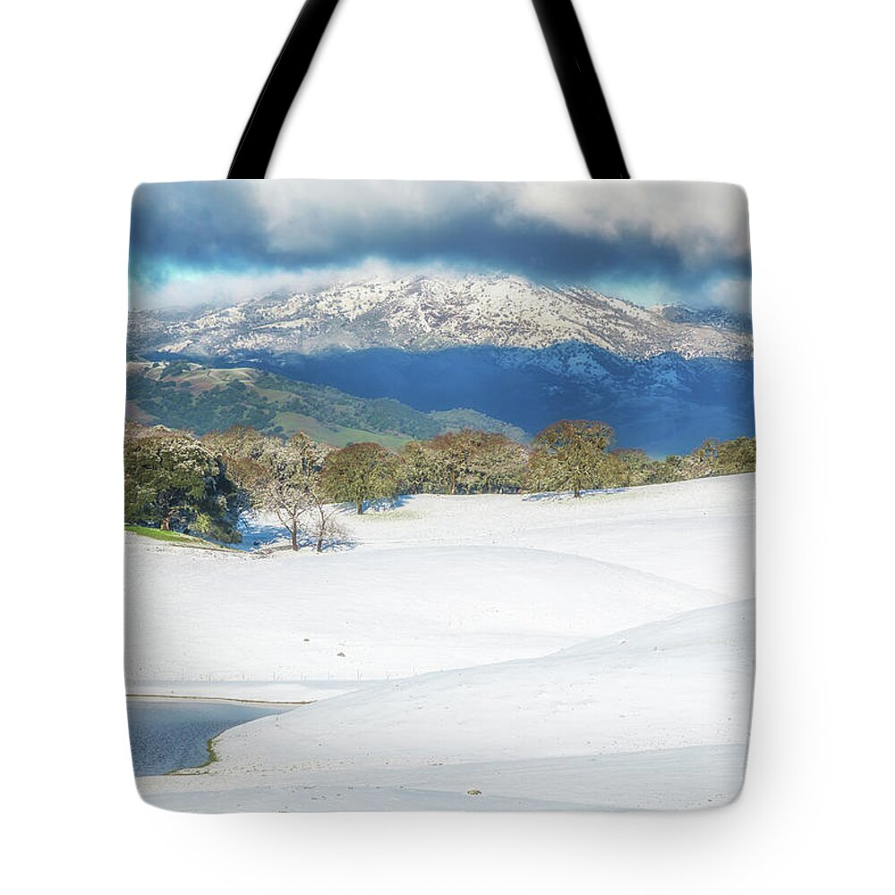 Landscape Tote Bag featuring the photograph East Bay Snow by Marc Crumpler