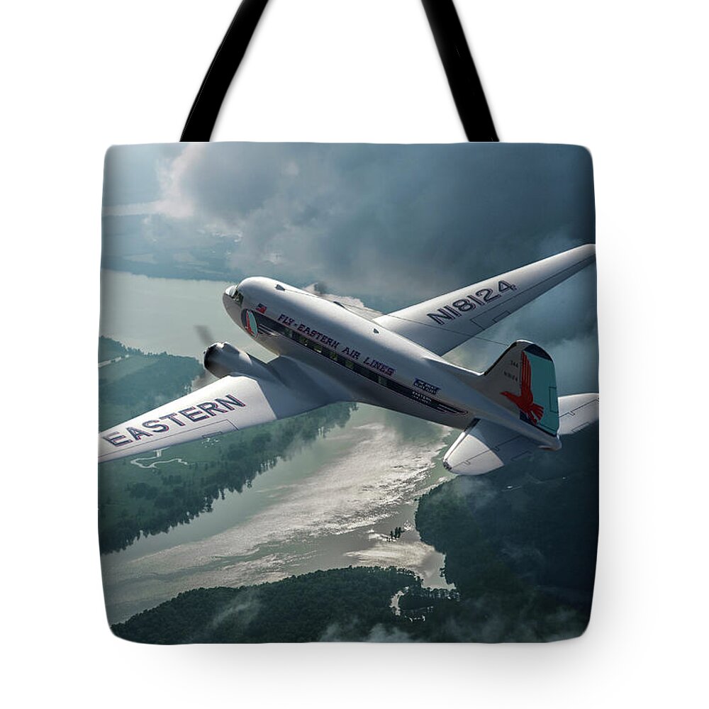 Eastern Air Lines Tote Bag featuring the digital art Eastern Douglas DC-3 by Erik Simonsen