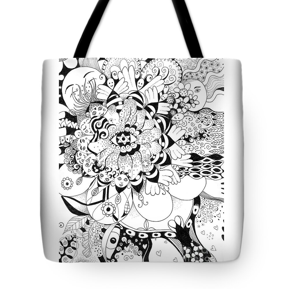 Ecstasy And Bliss By Helena Tiainen Tote Bag featuring the drawing Ecstasy and Bliss by Helena Tiainen