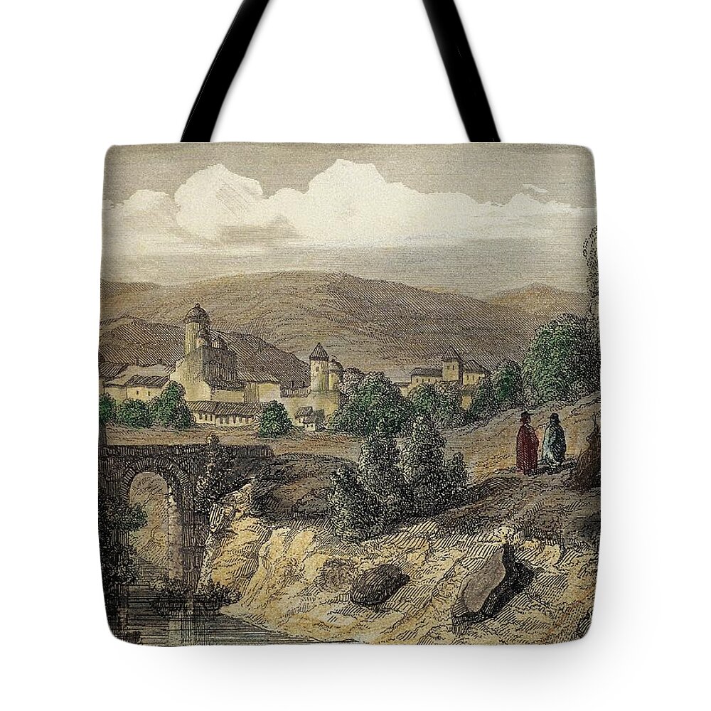 16 16th Xvi Xvith Sixteenth Century Tote Bag featuring the drawing ECUADOR. QUITO City of San Francisco de Quito. Engraving of the year 1850. by Album
