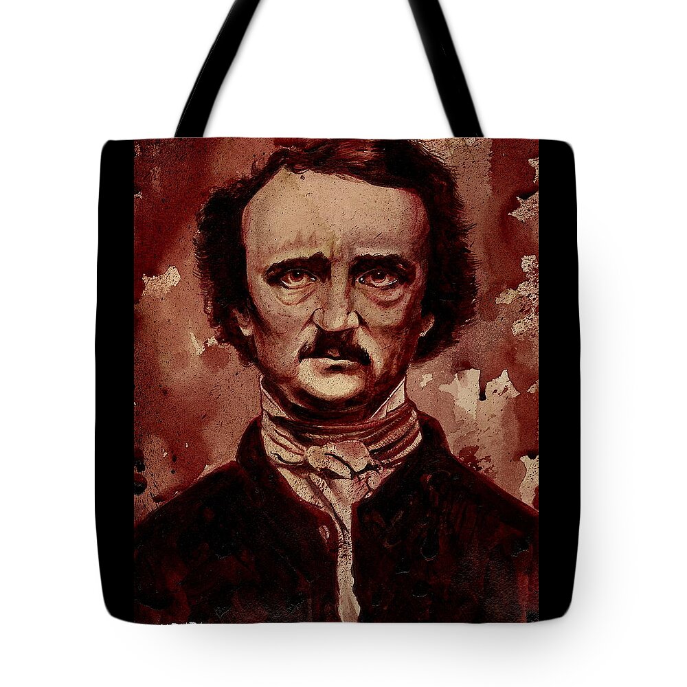 Ryanalmighty Tote Bag featuring the painting EDGAR ALLAN POE dry blood by Ryan Almighty