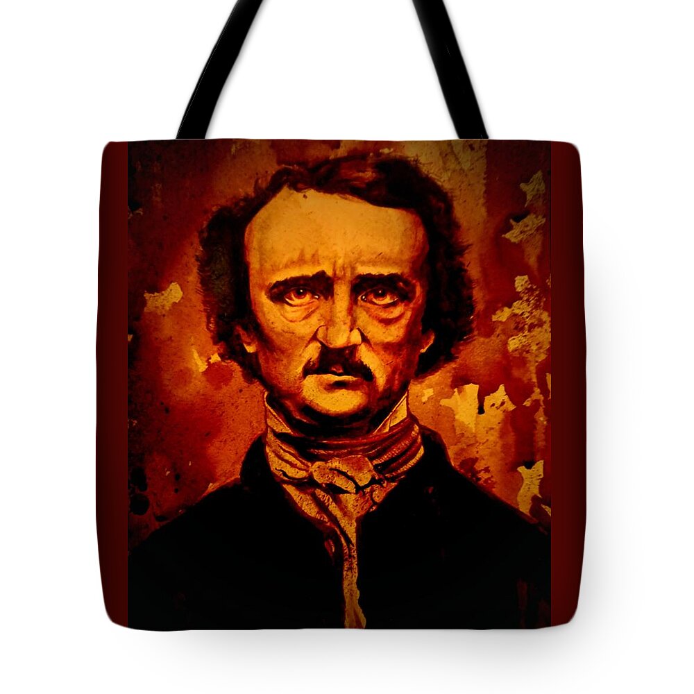 Ryanalmighty Tote Bag featuring the painting EDGAR ALLAN POE fresh blood by Ryan Almighty