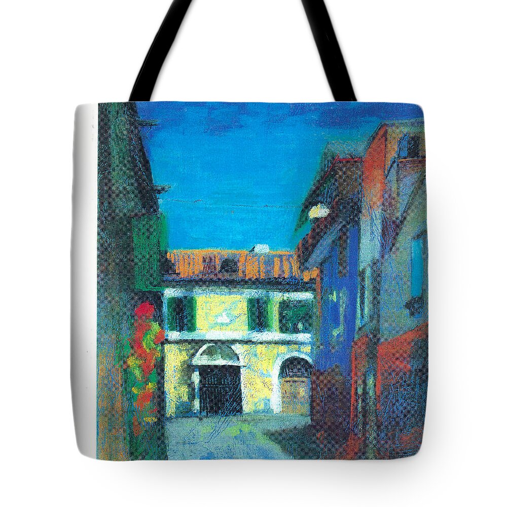 Cervia Tote Bag featuring the pastel Edifici by Suzanne Giuriati Cerny