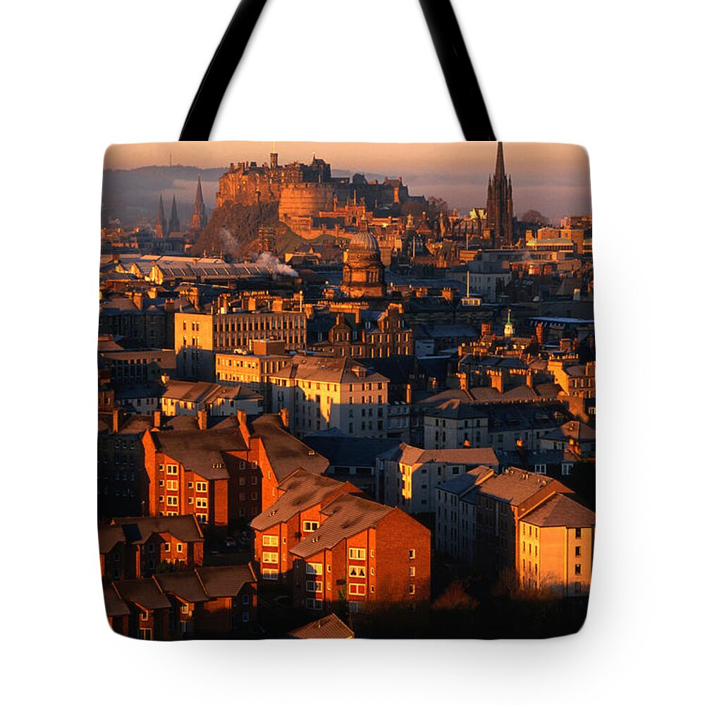 Old Town Tote Bag featuring the photograph Edinburgh Castle And Old Town Seen From by Lonely Planet