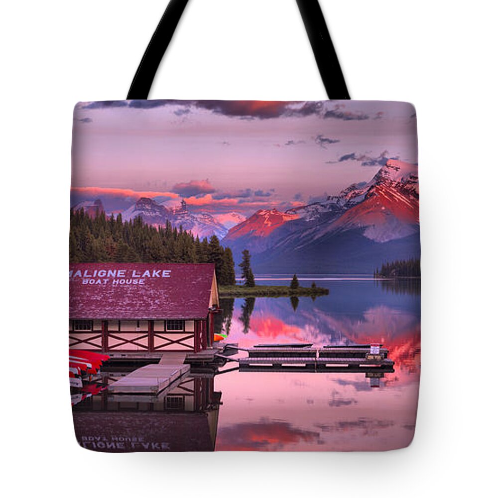 Maligne Lake Tote Bag featuring the photograph Maligne Lake Sunset Magic by Adam Jewell