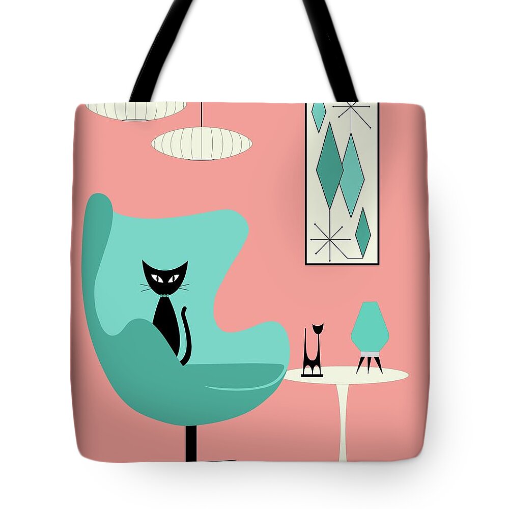 Retro Tote Bag featuring the digital art Egg Chair in Pink Room by Donna Mibus