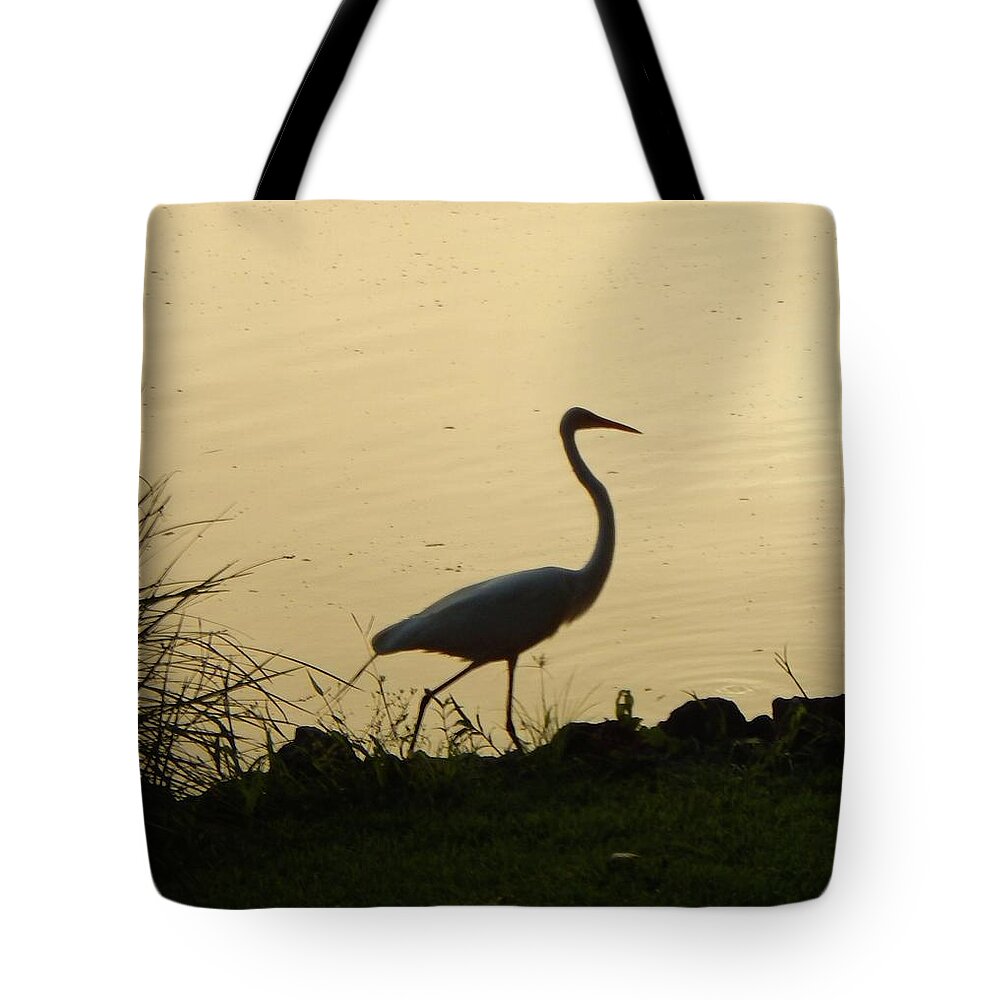 Bird Tote Bag featuring the photograph Egret in Silhouette by Karen Stansberry