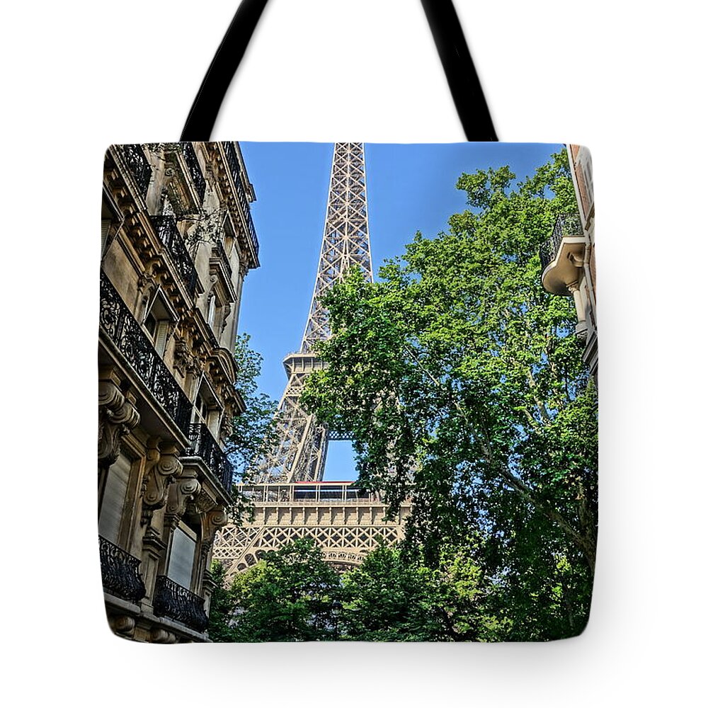 Paris Tote Bag featuring the photograph Eiffel Tower from Rue de l'Universite by Patricia Caron