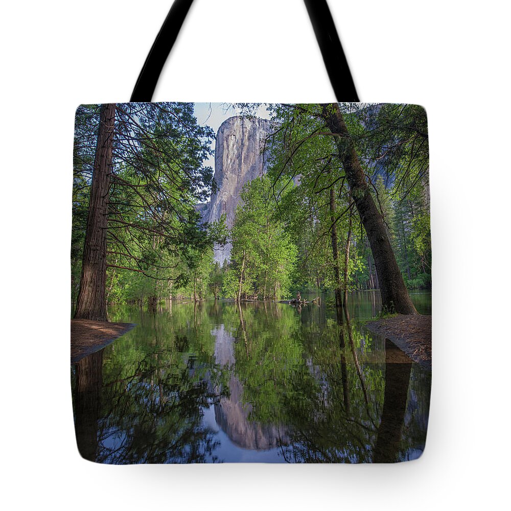 00571598 Tote Bag featuring the photograph El Capitan From Merced River, Yosemite National Park, California by Tim Fitzharris