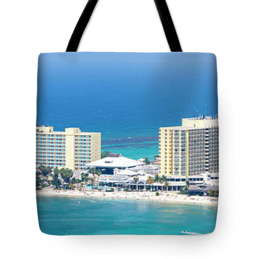 Tranquility Tote Bag featuring the photograph Elevated View Over Turtle Beach, Ocho by Douglas Pearson