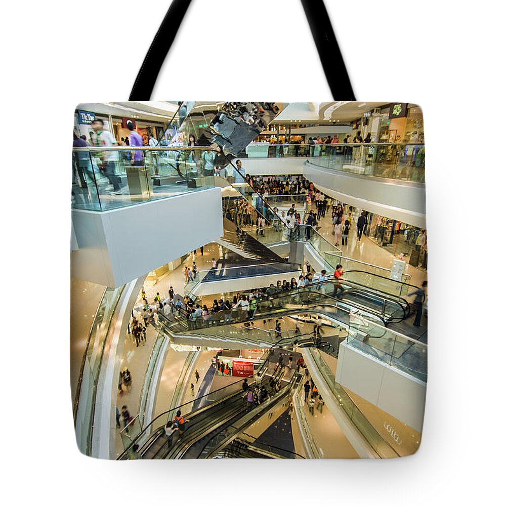 Elevator Tote Bag featuring the photograph Elevators In A Mall by Maremagnum