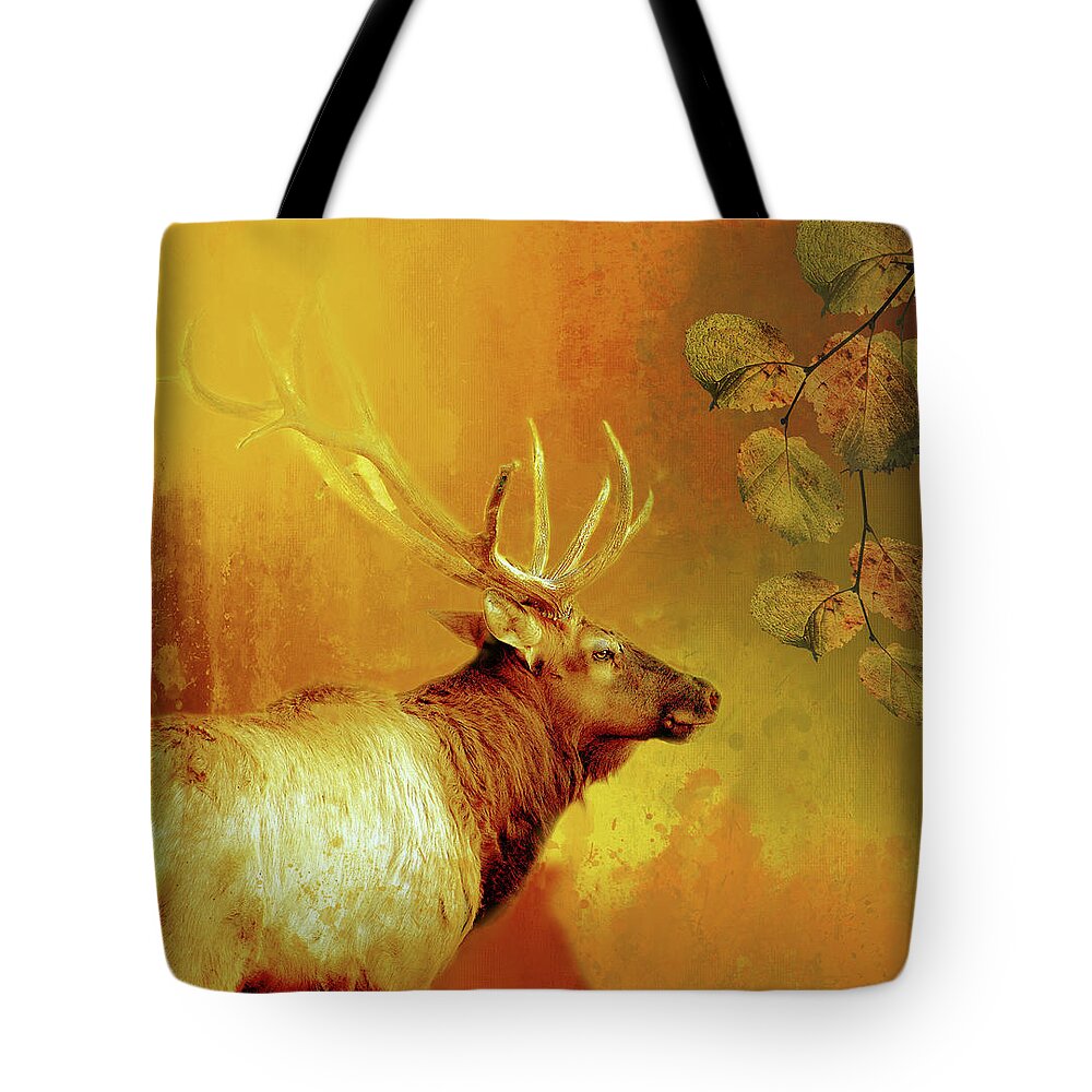 Elk Tote Bag featuring the digital art Elk In Autumn by Linda Cox
