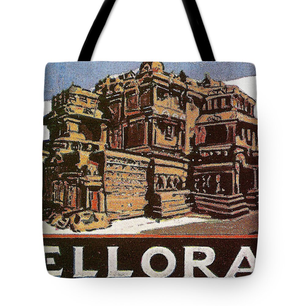 Ellora Tote Bag featuring the digital art Ellora temple, India by Long Shot