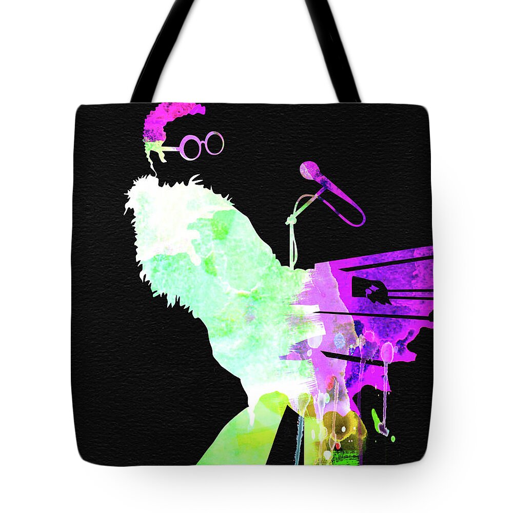 Elton John Tote Bag featuring the mixed media Elton Watercolor II by Naxart Studio