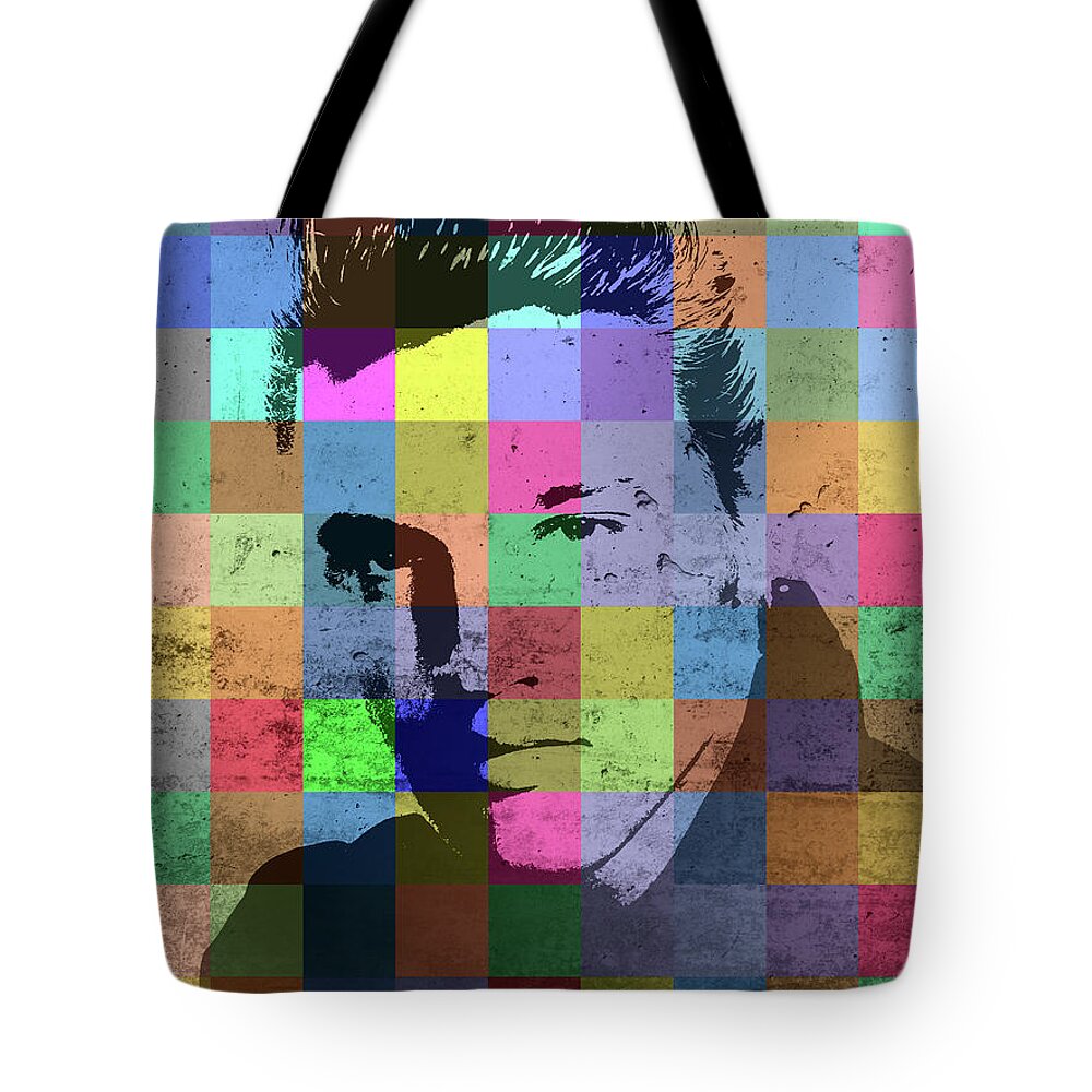 Elvis Presley Tote Bag featuring the mixed media Elvis Presley Patchwork Portrait by Design Turnpike